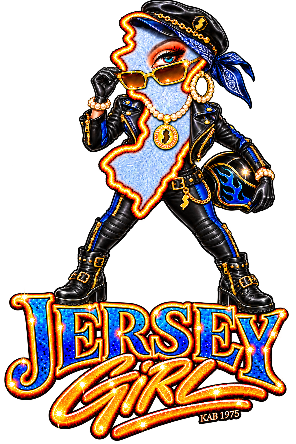Biker Jersey Girl bust artwork for back print