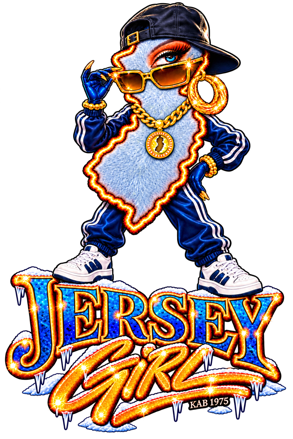 Streetwear Jersey Girl bust artwork for back print
