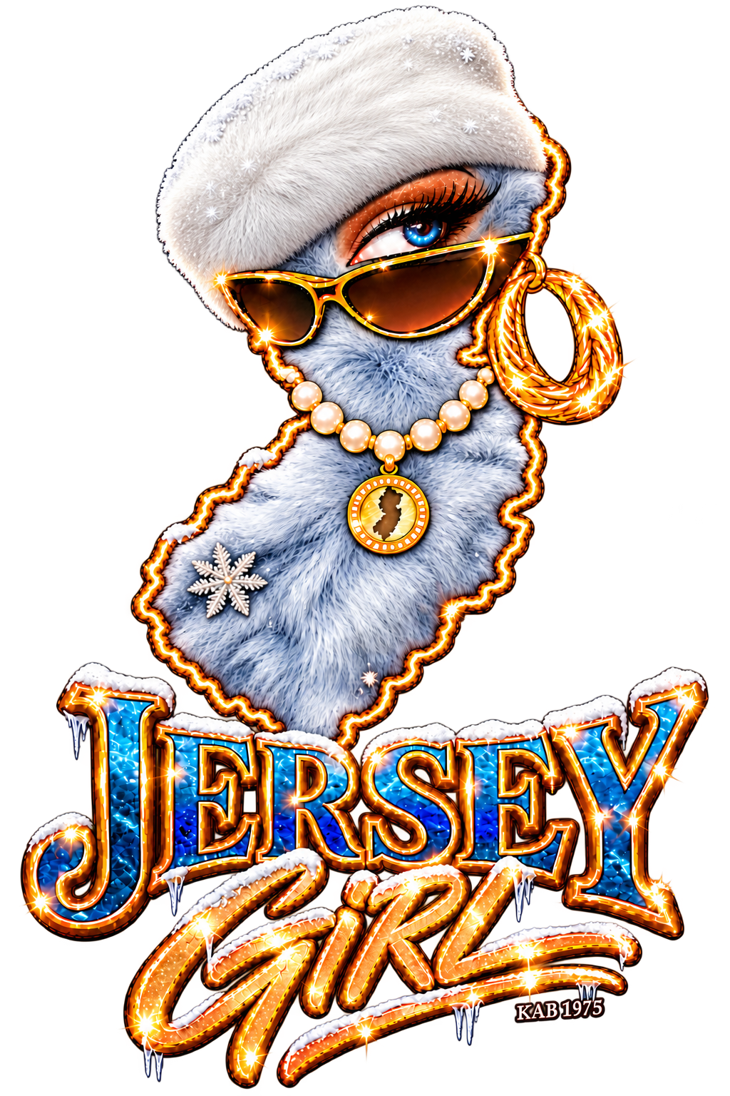 Winter Beret Jersey Girl bust artwork for back print