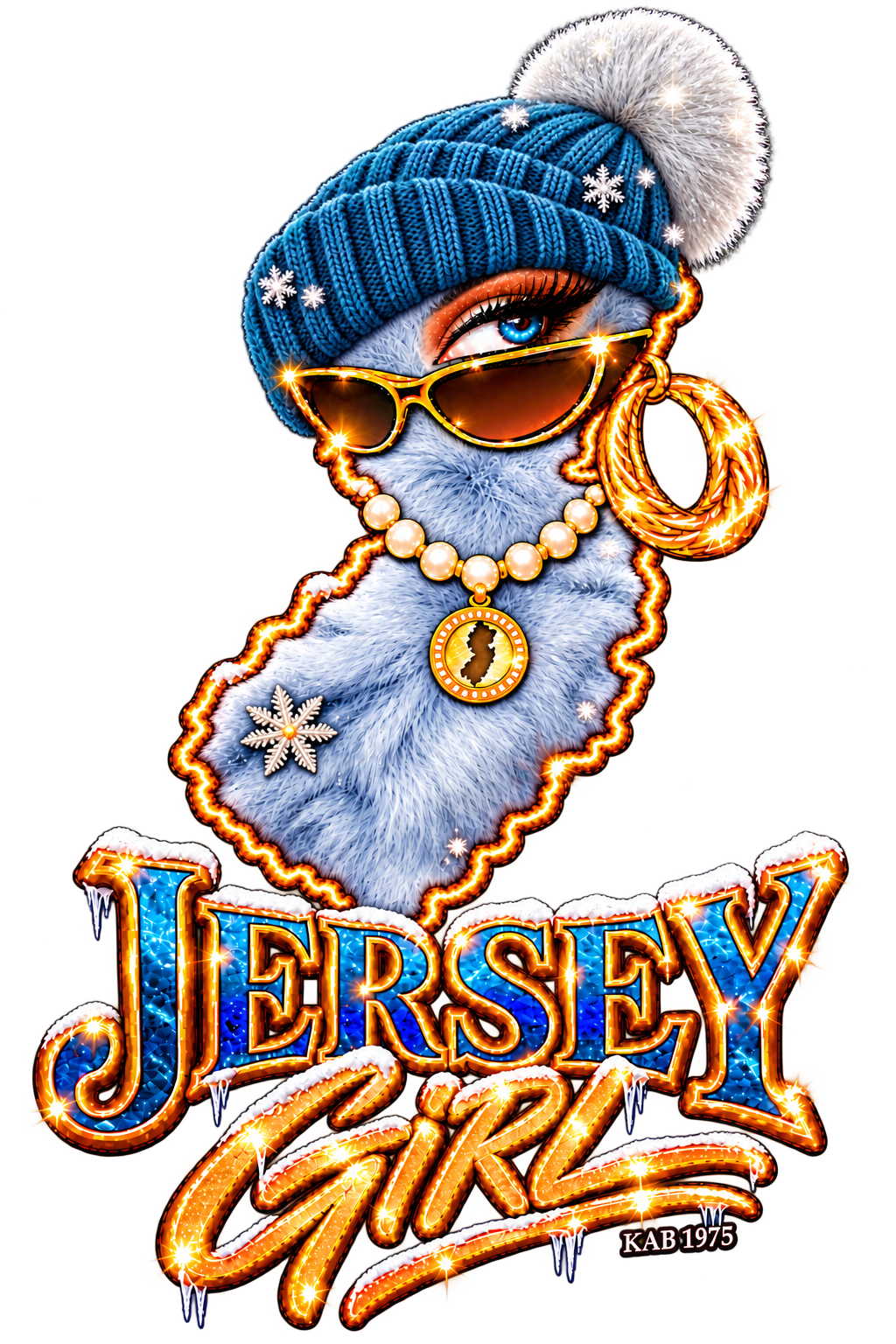Winter Knit Jersey Girl bust artwork for back print