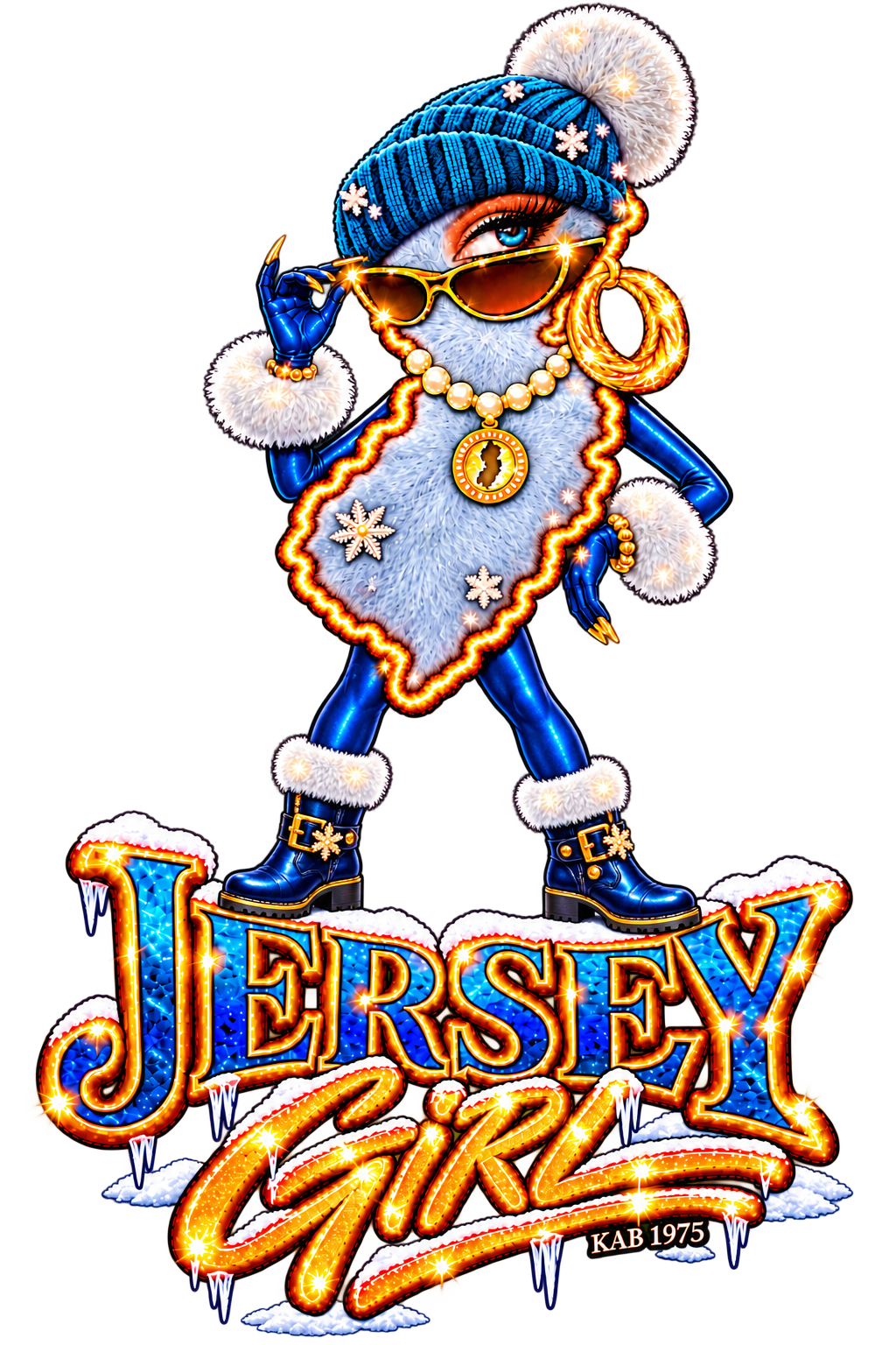 Winter Sneakers Jersey Girl bust artwork for back print